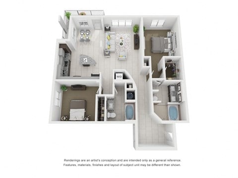 Floor plan for 2 beds, 2 baths, 1282 sqft